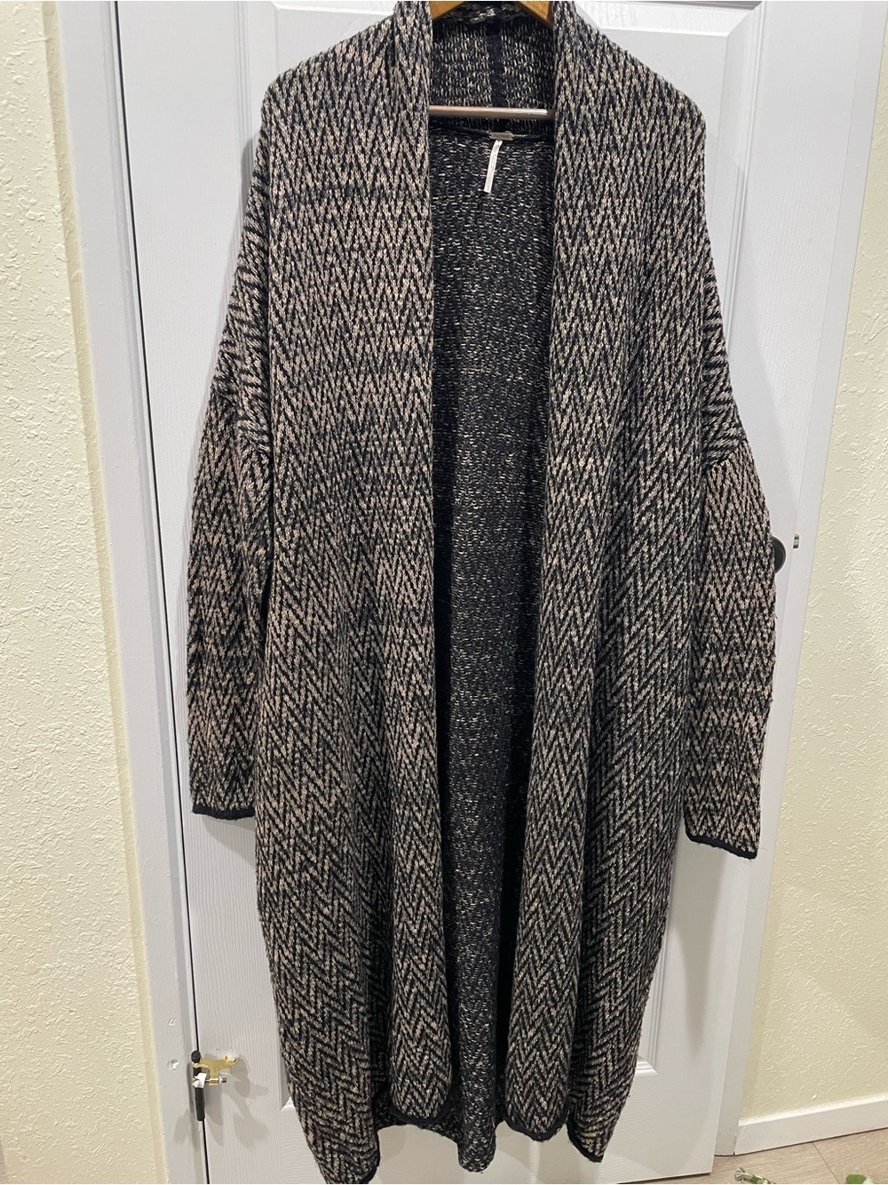 Free People Chevron Knit Long Duster Car Coat Cardigan L